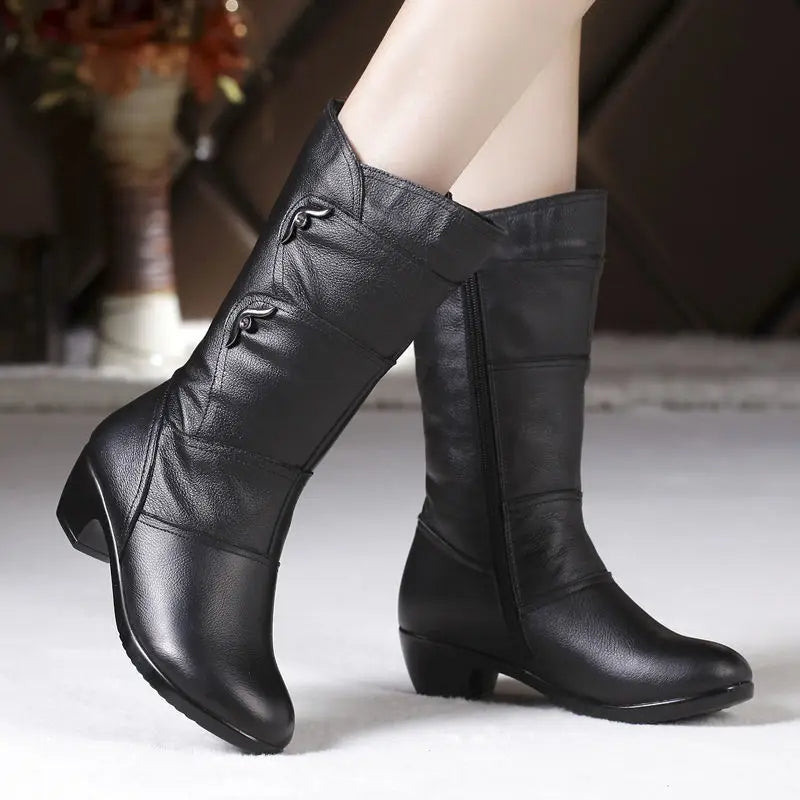 Women's Mid-Calf Platform Wedge Chunky Heel Ankle Boots