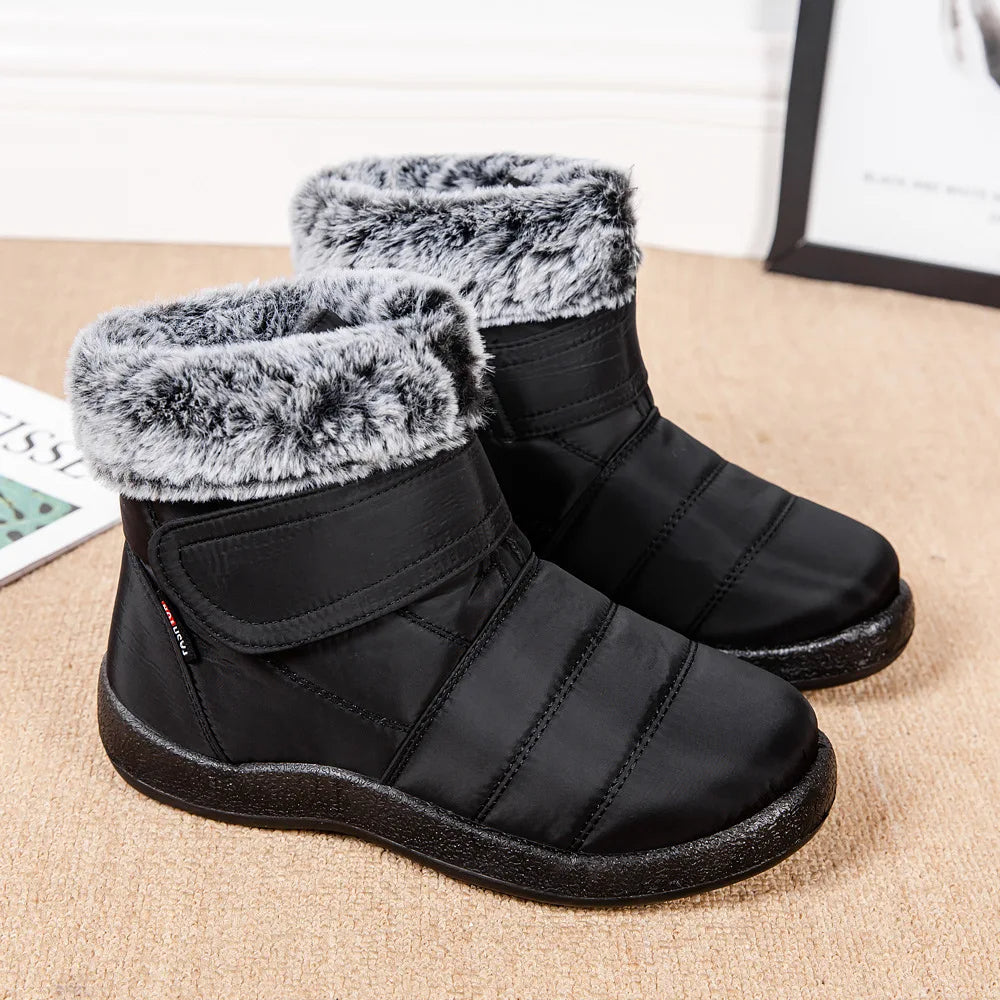 Women's waterproof boots made of looped rabbit fur