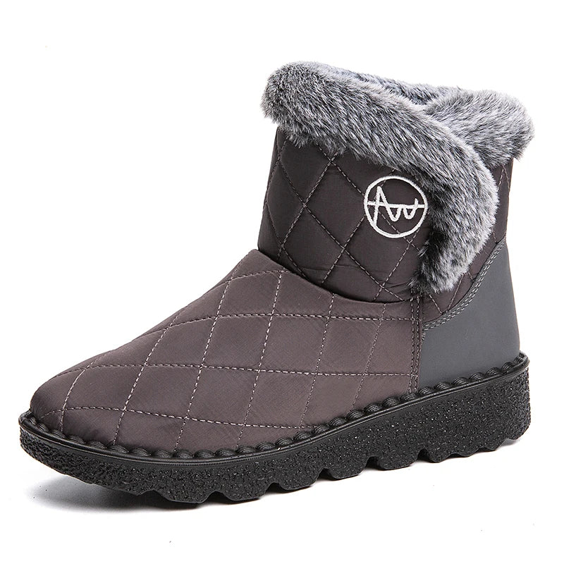 Quilted Argyle Lined Waterproof Winter Ankle Boots