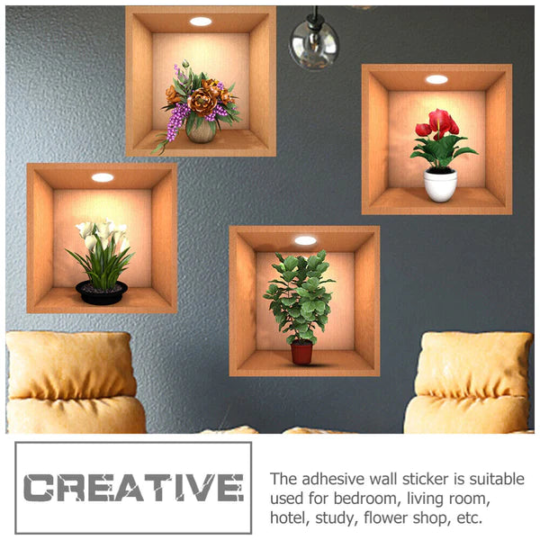 3D flowers vase wall stickers - Set of 4