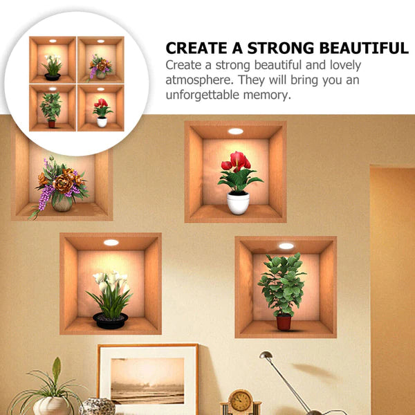 3D flowers vase wall stickers - Set of 4