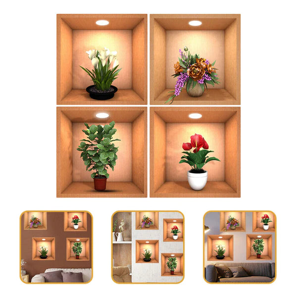 3D flowers vase wall stickers - Set of 4