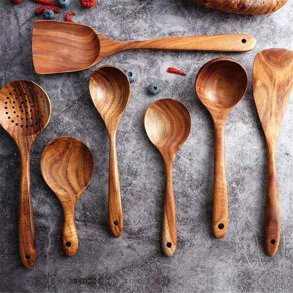 Teak wooden utensil set