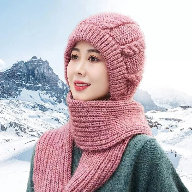 2 in 1 Mask Scarf Knitted Hat