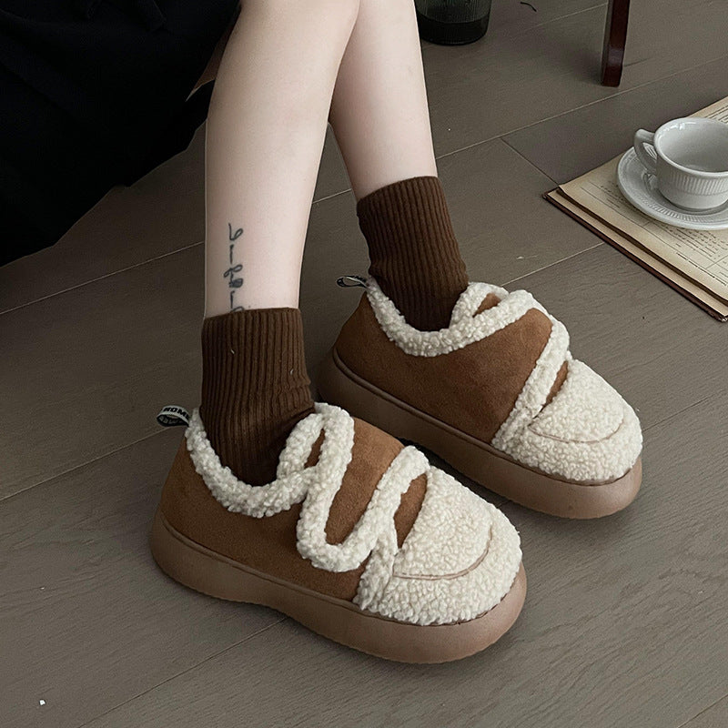 Non-slip Soft Thickened Retro Lamb Wool Velcro Cotton Shoes