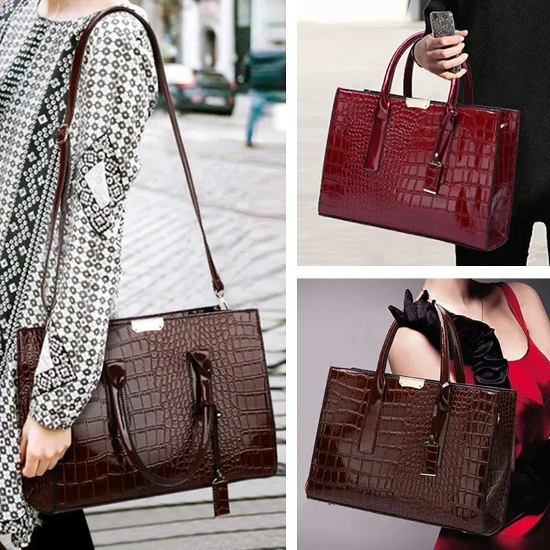 Trendy crocodile shoulder crossbody tote bag