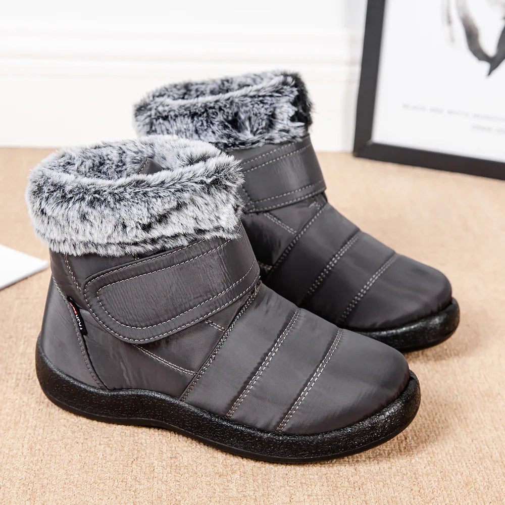 Women's waterproof boots made of looped rabbit fur