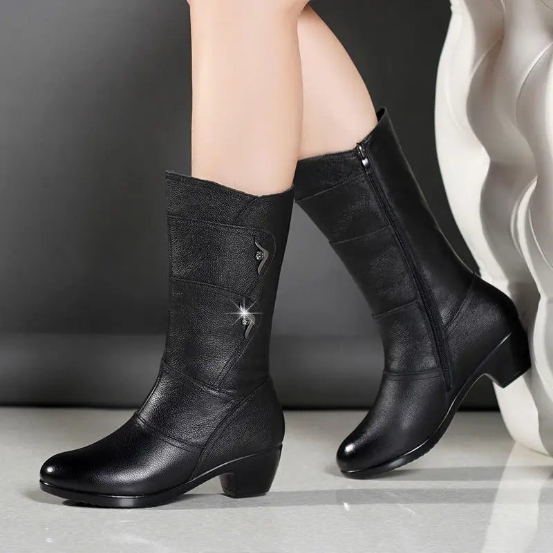 Women's Mid-Calf Platform Wedge Chunky Heel Ankle Boots