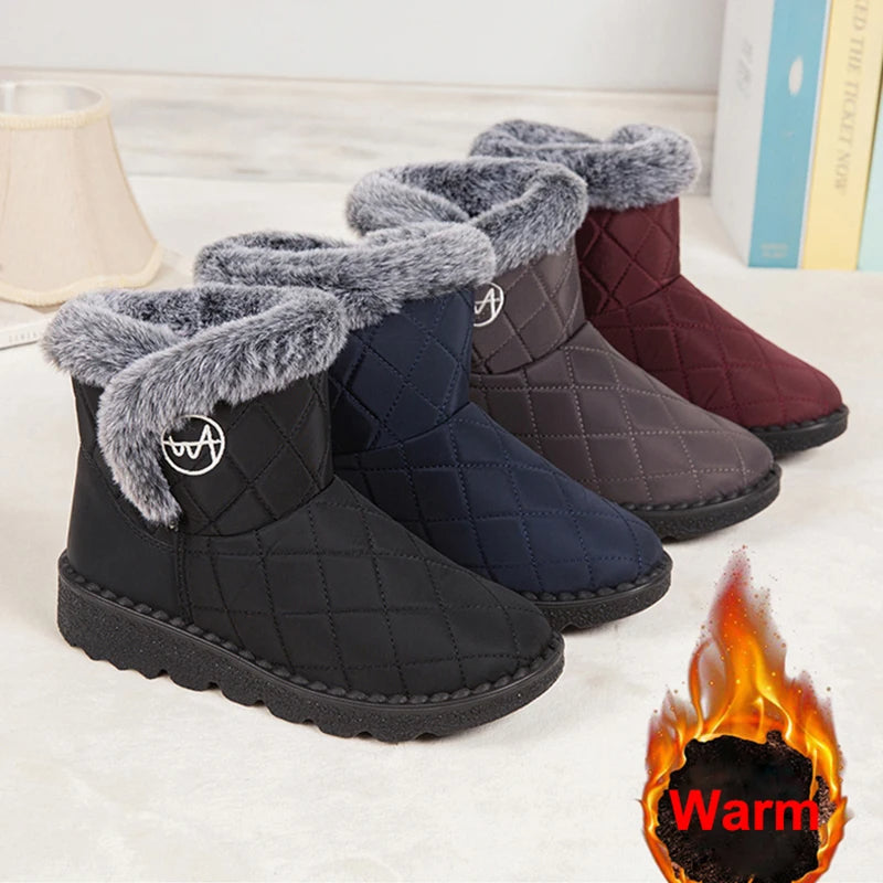 Quilted Argyle Lined Waterproof Winter Ankle Boots