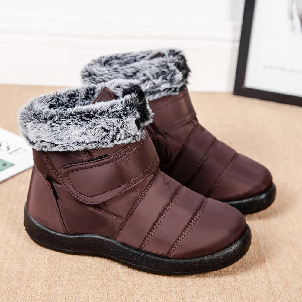 Women's waterproof boots made of looped rabbit fur