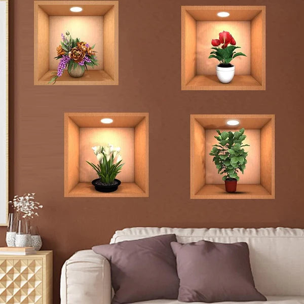 3D flowers vase wall stickers - Set of 4