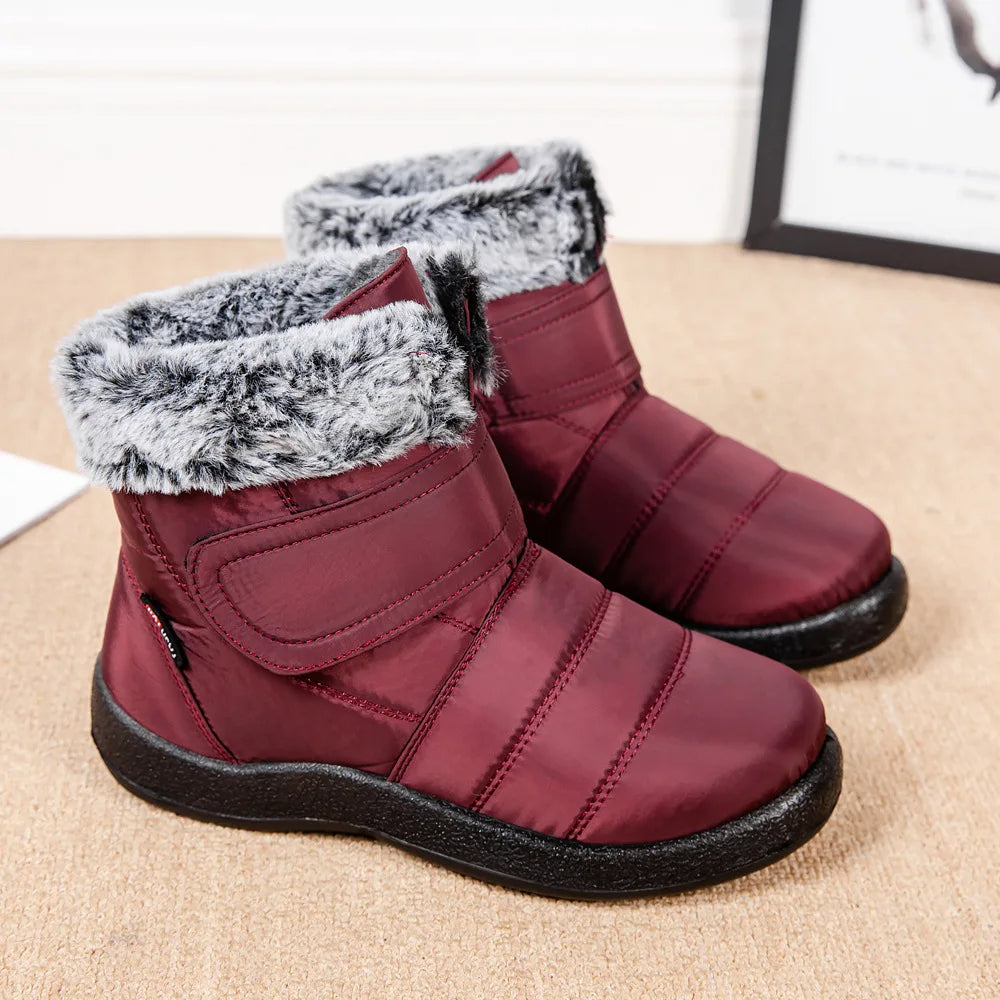 Women's waterproof boots made of looped rabbit fur