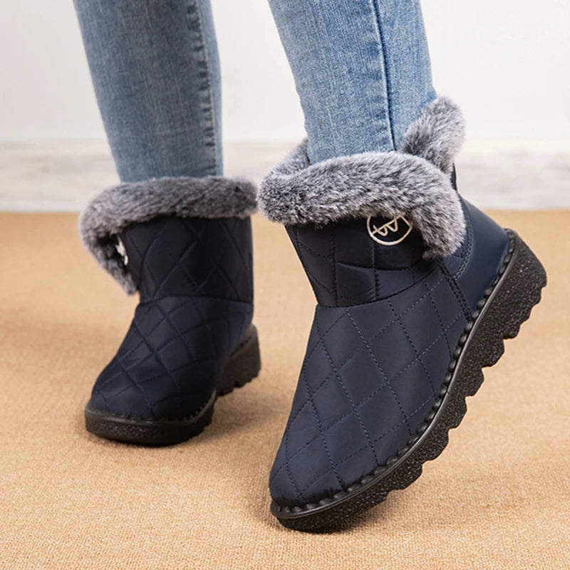 Quilted Argyle Lined Waterproof Winter Ankle Boots