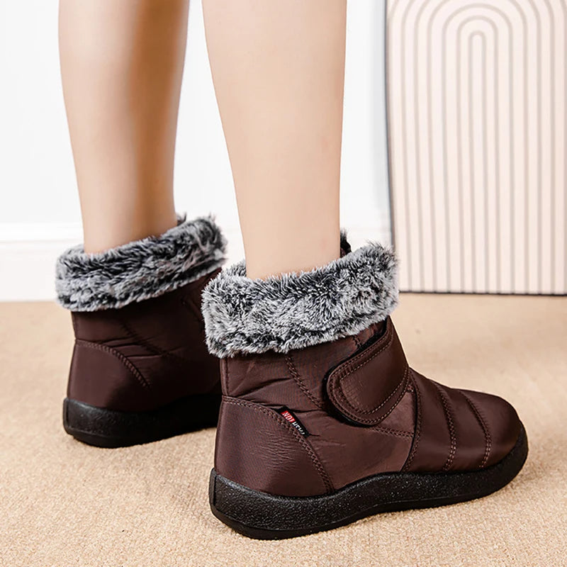 Women's waterproof boots made of looped rabbit fur