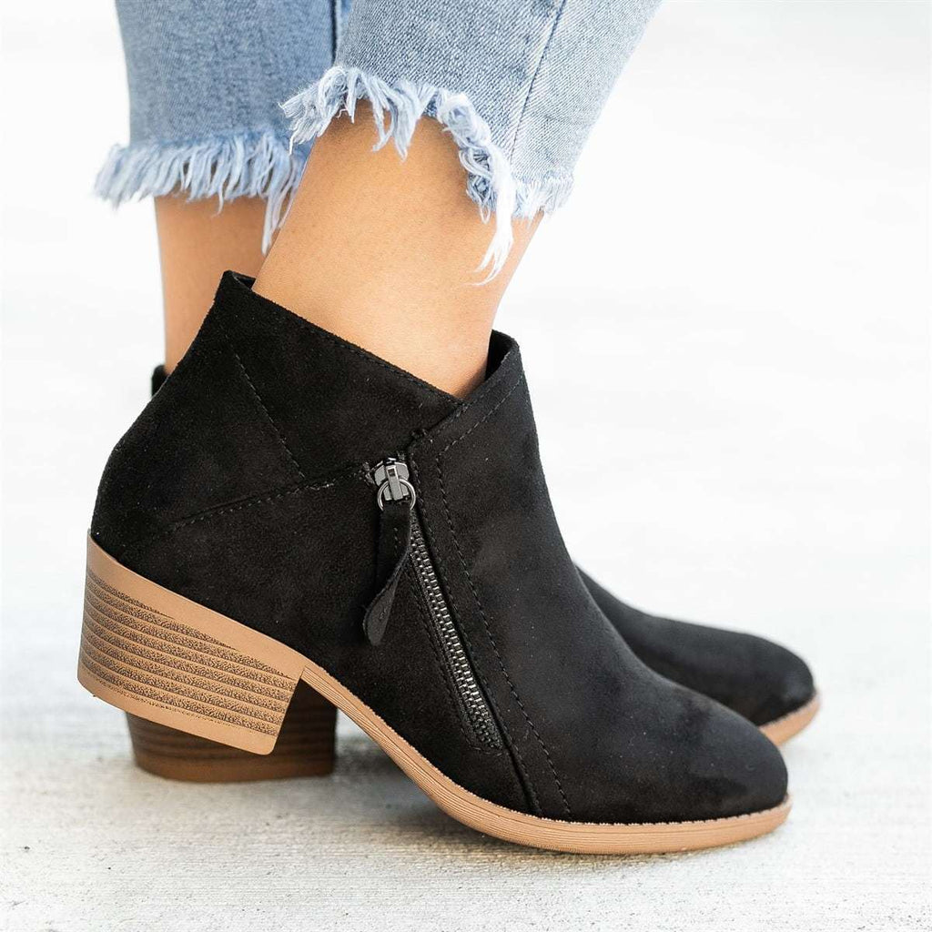 Women’S Chunky Heel Side Zip Ankle Boots