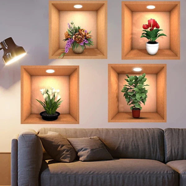 3D flowers vase wall stickers - Set of 4