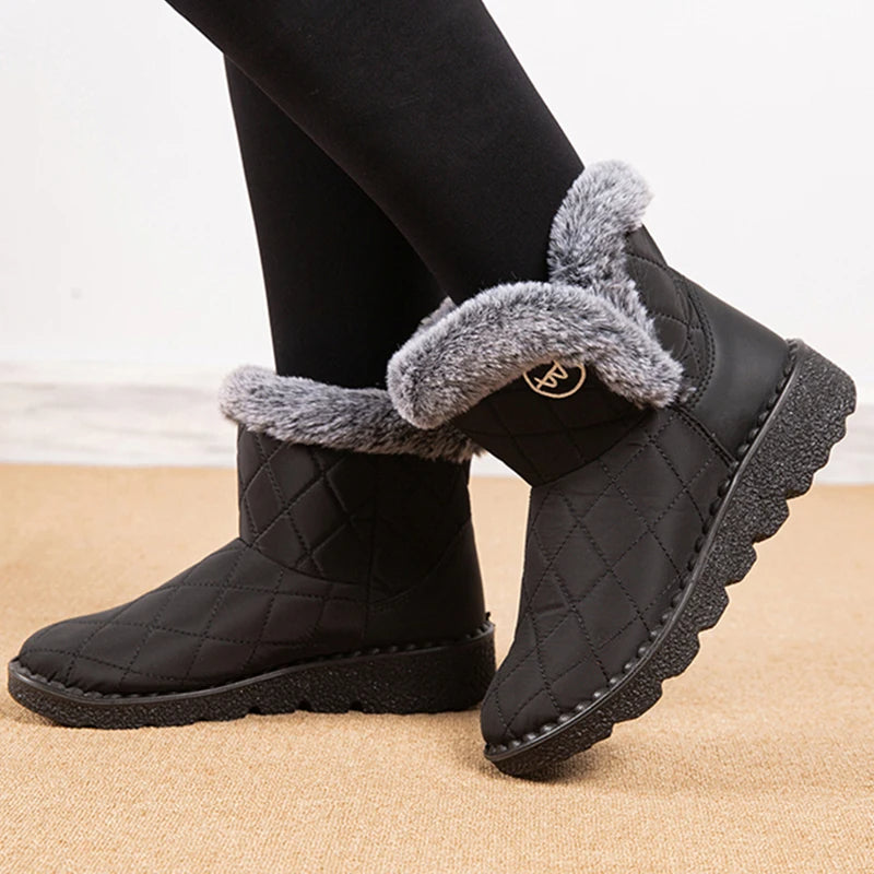 Quilted Argyle Lined Waterproof Winter Ankle Boots