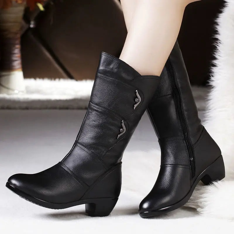 Women's Mid-Calf Platform Wedge Chunky Heel Ankle Boots