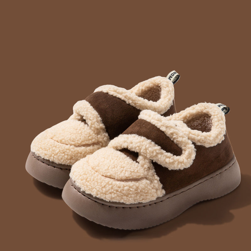 Non-slip Soft Thickened Retro Lamb Wool Velcro Cotton Shoes