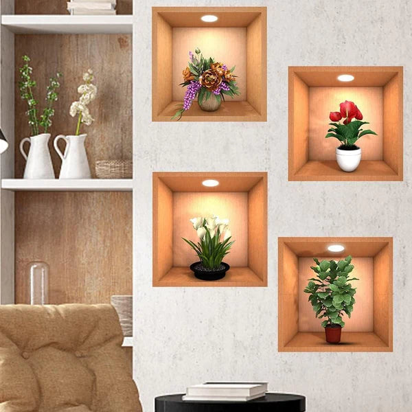 3D flowers vase wall stickers - Set of 4