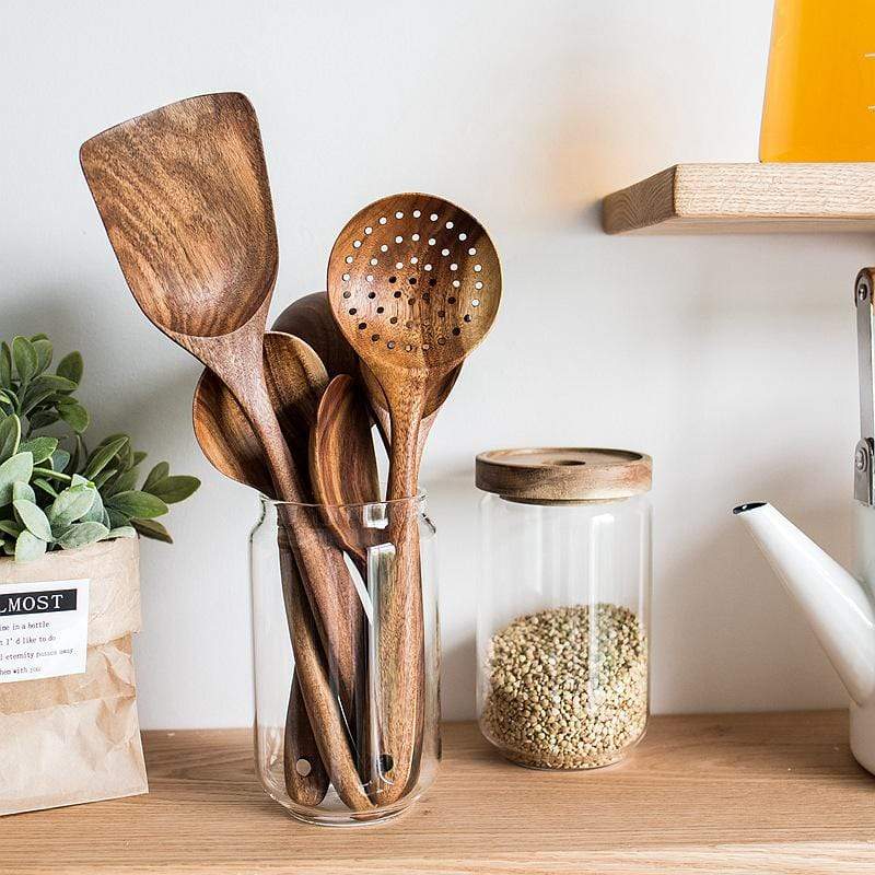 Teak wooden utensil set