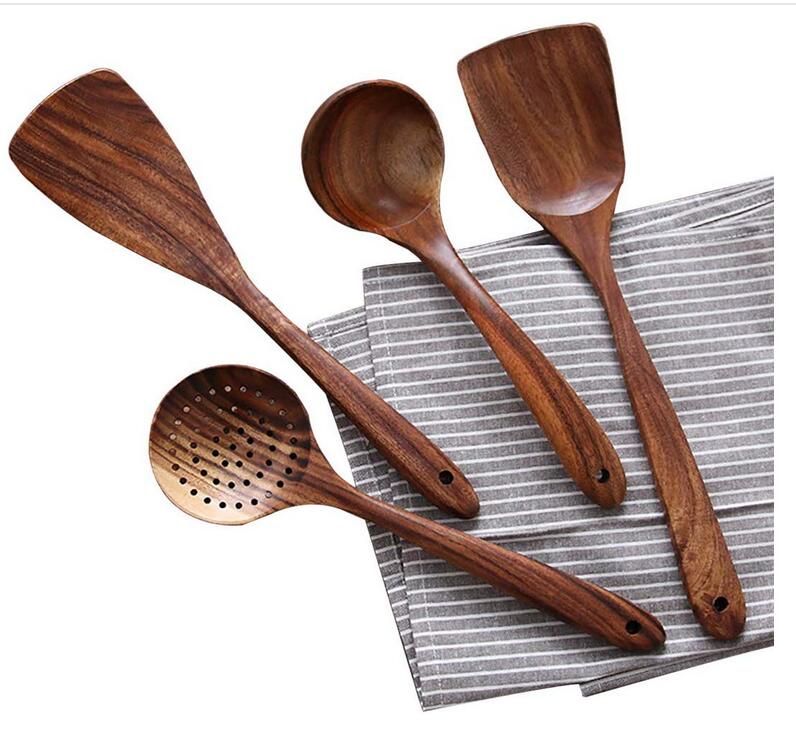 Teak wooden utensil set