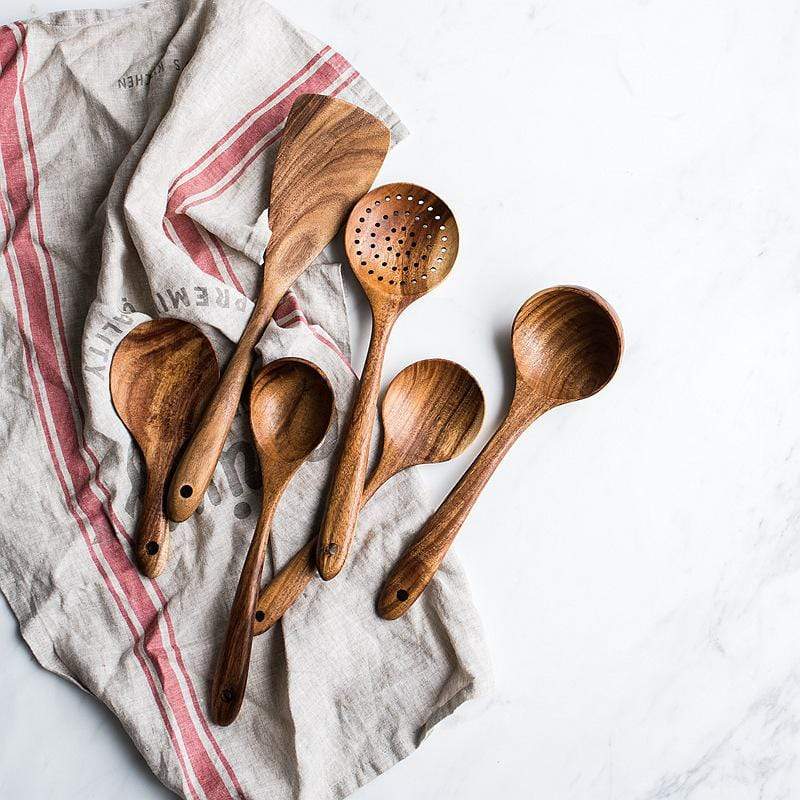 Teak wooden utensil set