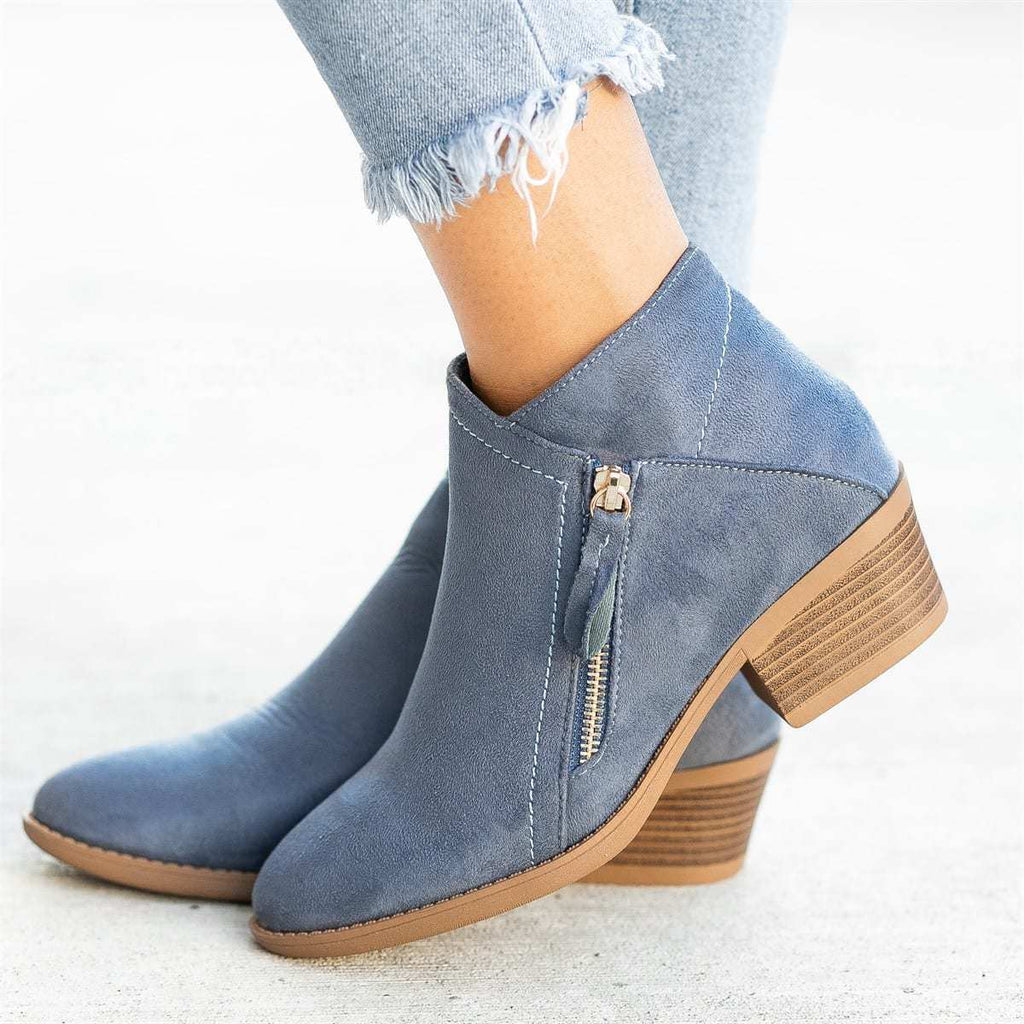 Women’S Chunky Heel Side Zip Ankle Boots