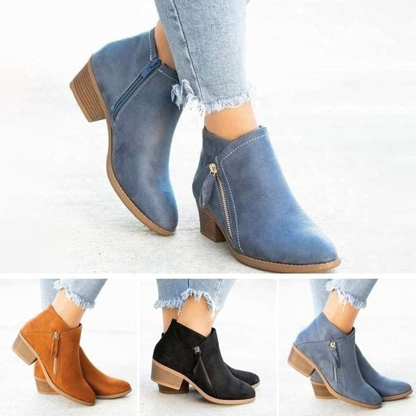 Women’S Chunky Heel Side Zip Ankle Boots