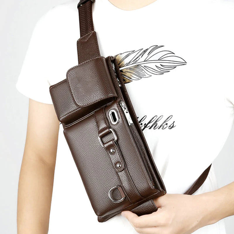 Men's Portable Business-Style Leather Waist Bag