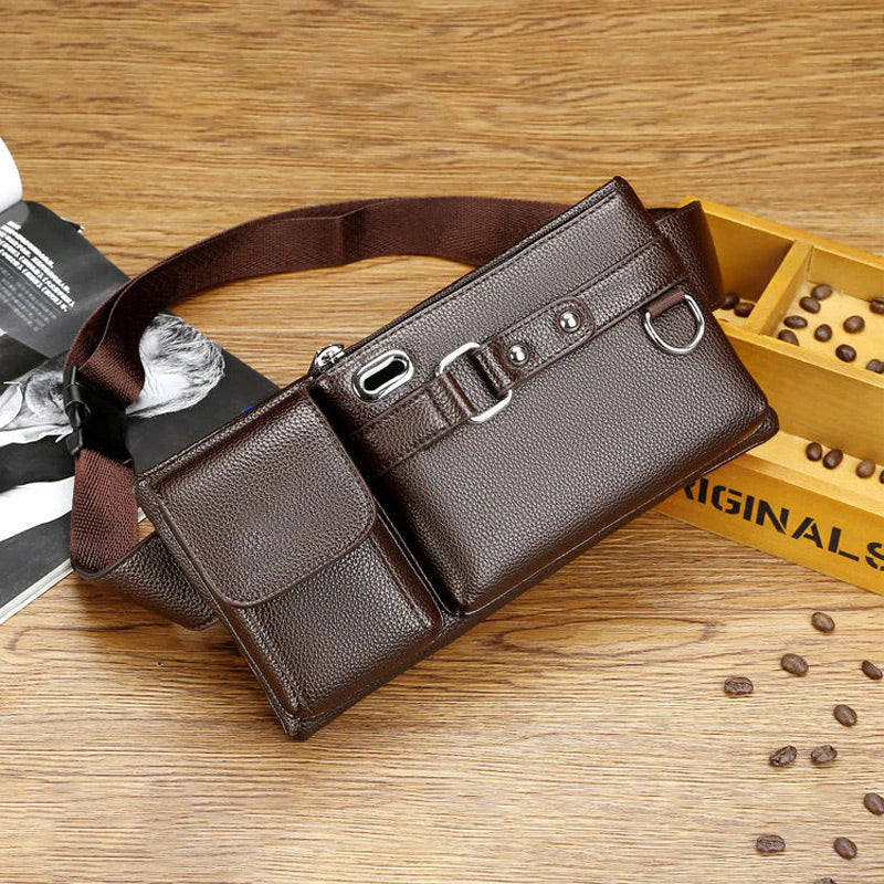 Men's Portable Business-Style Leather Waist Bag