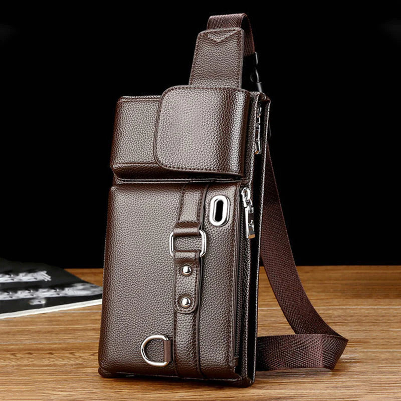 Men's Portable Business-Style Leather Waist Bag