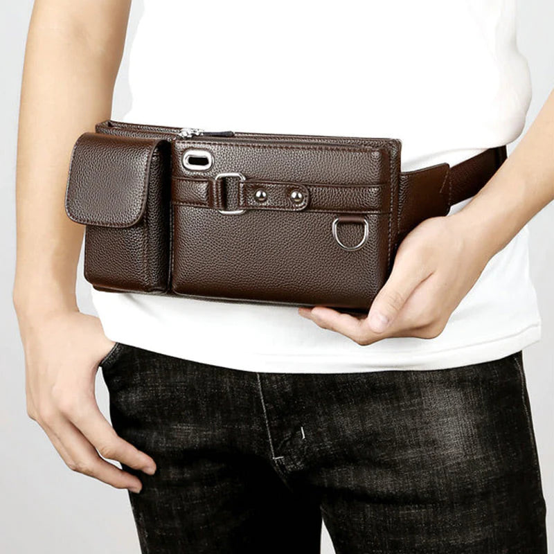 Men's Portable Business-Style Leather Waist Bag