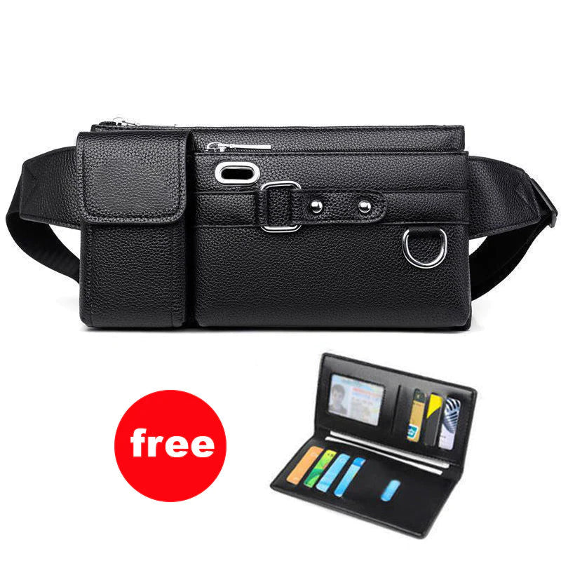 Men's Portable Business-Style Leather Waist Bag