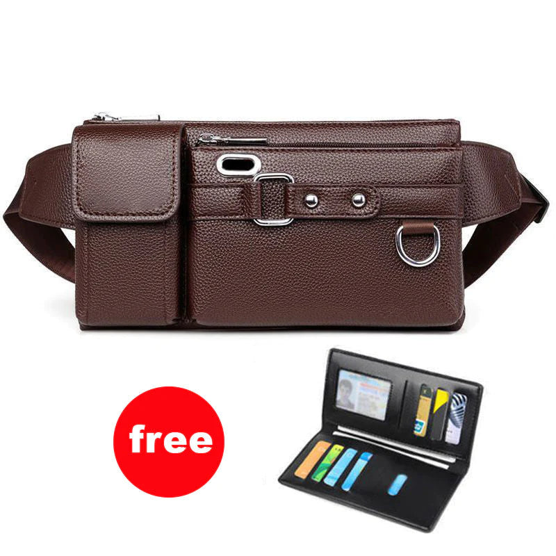 Men's Portable Business-Style Leather Waist Bag