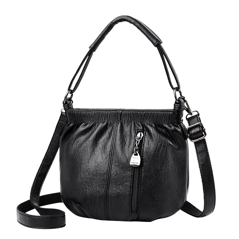 3 in 1 Pleated Bucket Soft Leather Handbag / Shoulder / Crossbody Bag