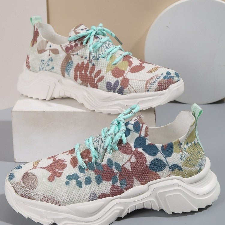 Floral Print Lace-up Breathable Orthopedic Sneakers