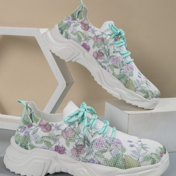 Floral Print Lace-up Breathable Orthopedic Sneakers