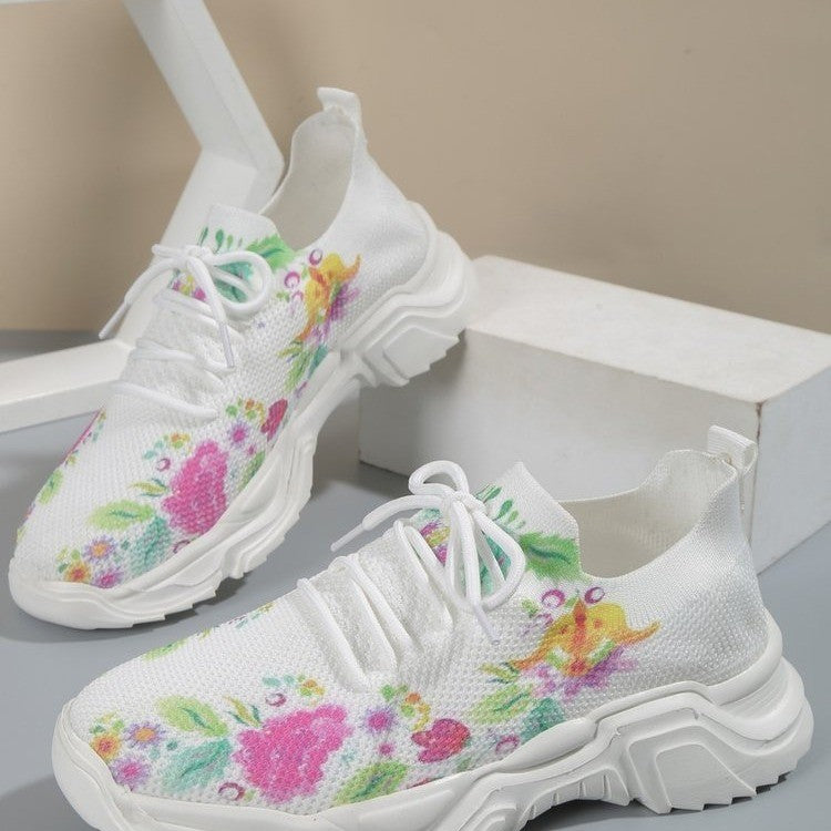 Floral Print Lace-up Breathable Orthopedic Sneakers