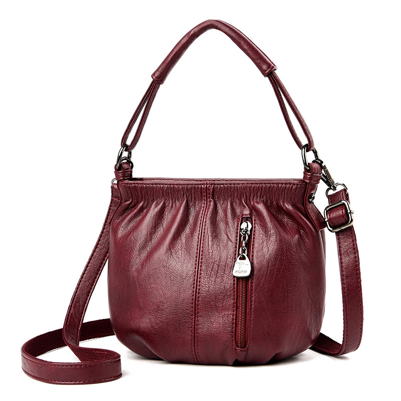 3 in 1 Pleated Bucket Soft Leather Handbag / Shoulder / Crossbody Bag