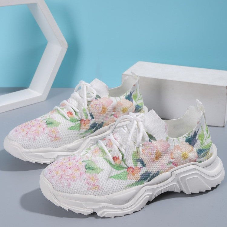 Floral Print Lace-up Breathable Orthopedic Sneakers